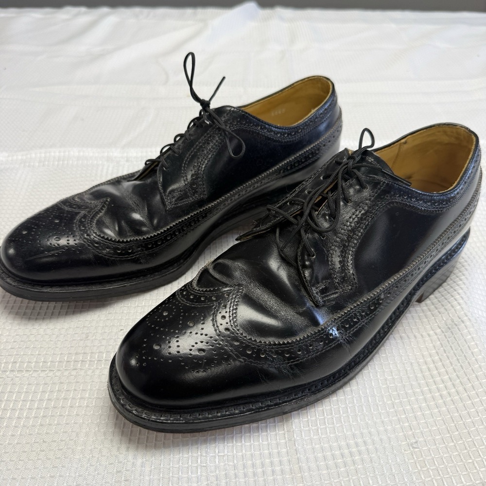 Churchill England Black Leather Wingtip Full Brogue Shoes Mens 10.5 D Dadcore